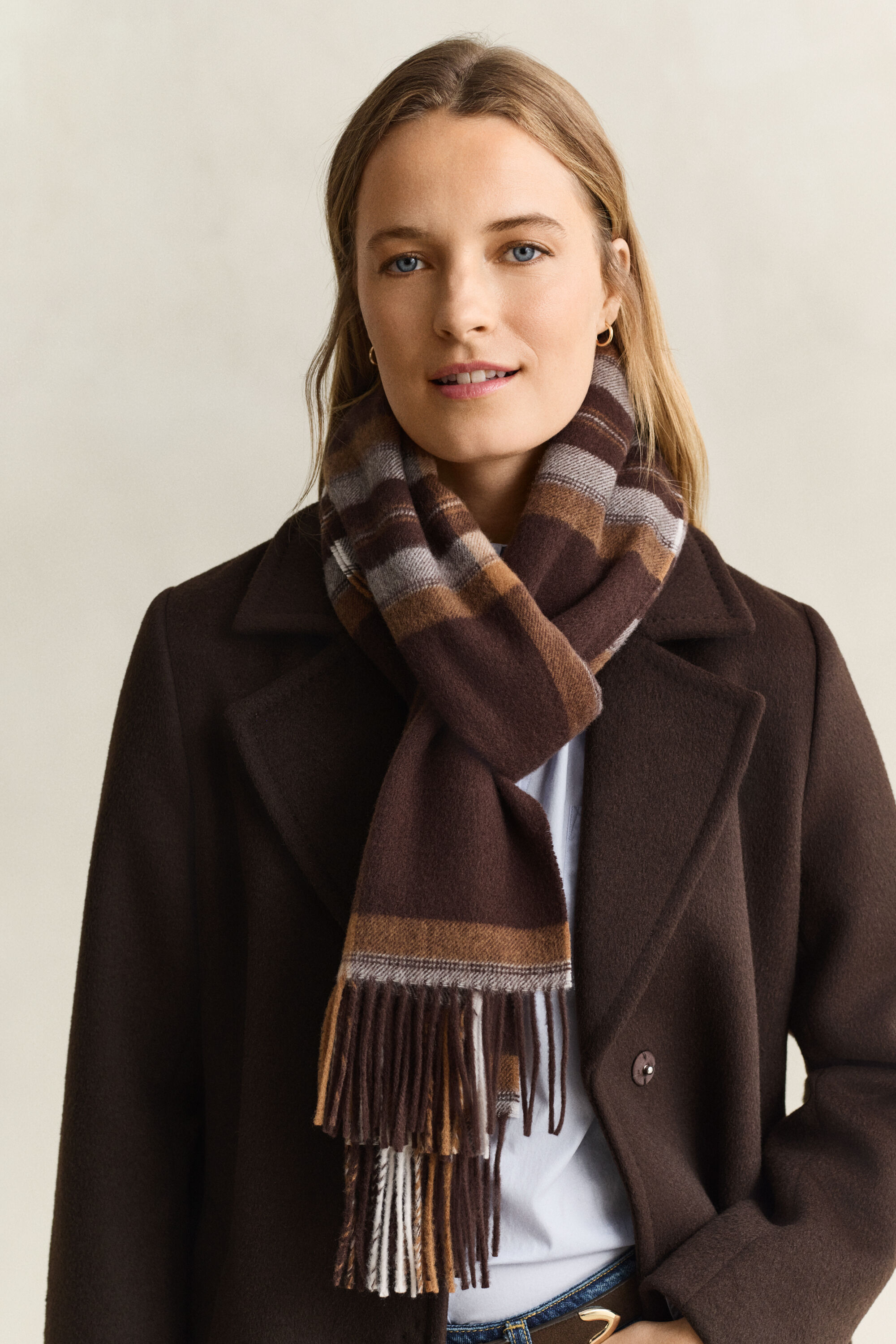 Tartan Wool Scarf — DEEP BROWN