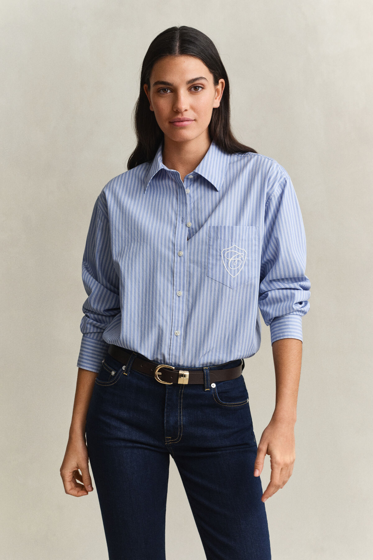 Relaxed Fit Striped Classic Poplin Shirt — MISTY LAVENDER