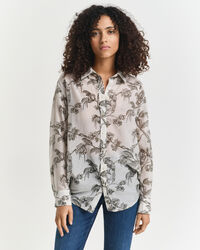 Relaxed Fit Tree Printed Cotton Silk Shirt