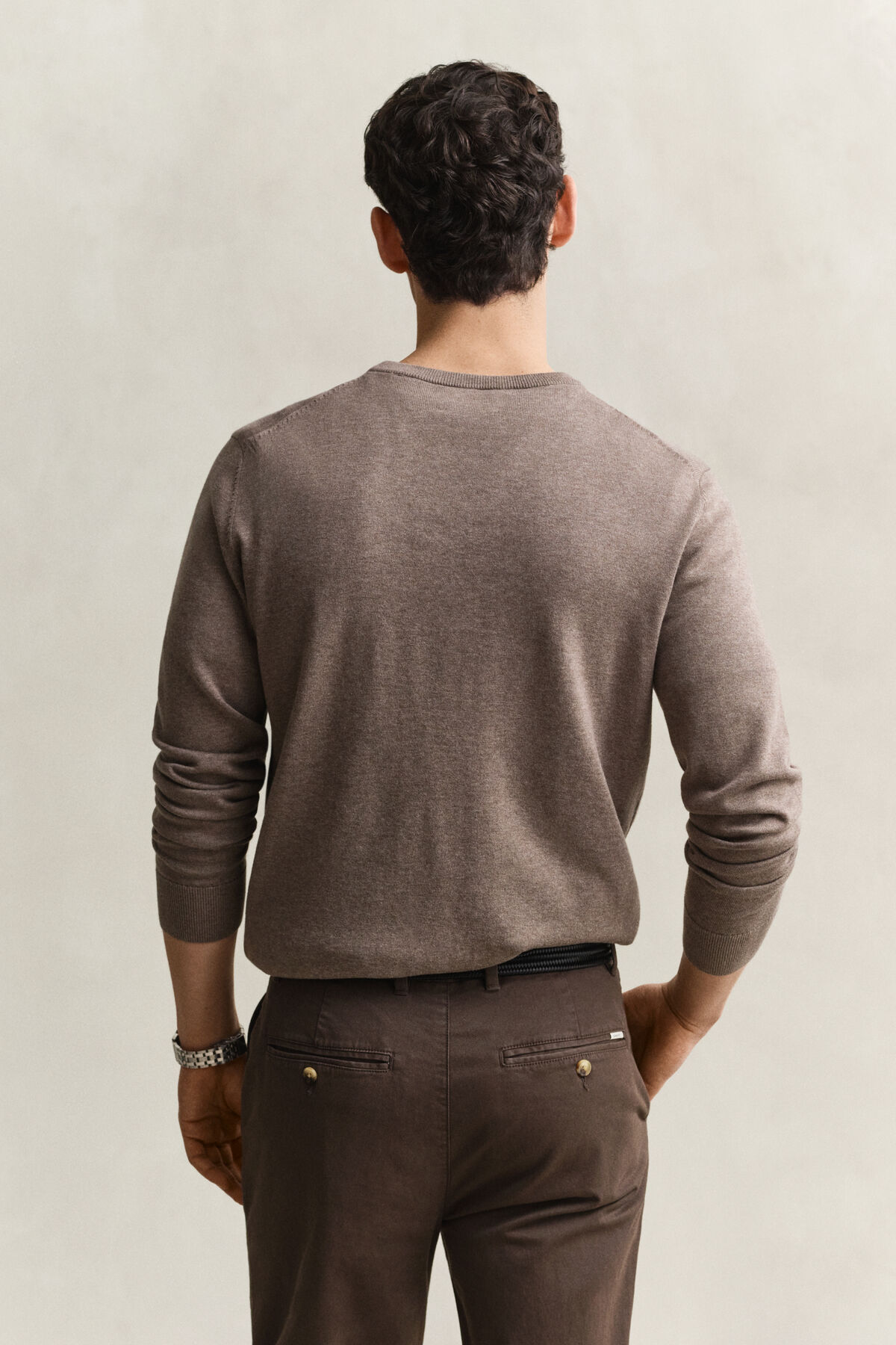 Cotton Crew Neck Sweater — DK HAZELNUT MELANGE