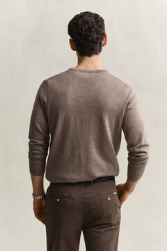 Cotton Crew Neck Sweater — DK HAZELNUT MELANGE 2