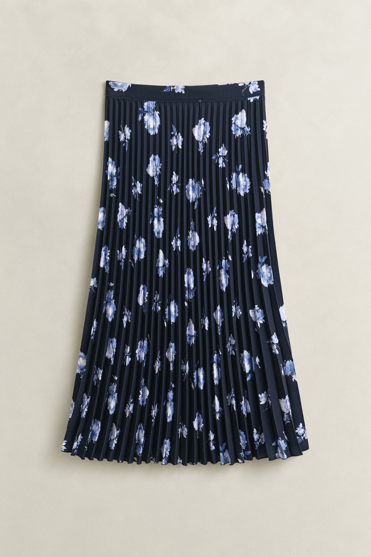 Floral Print Pleated Skirt — EVENING BLUE