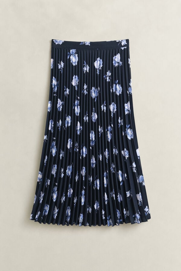 Floral Print Pleated Skirt — EVENING BLUE