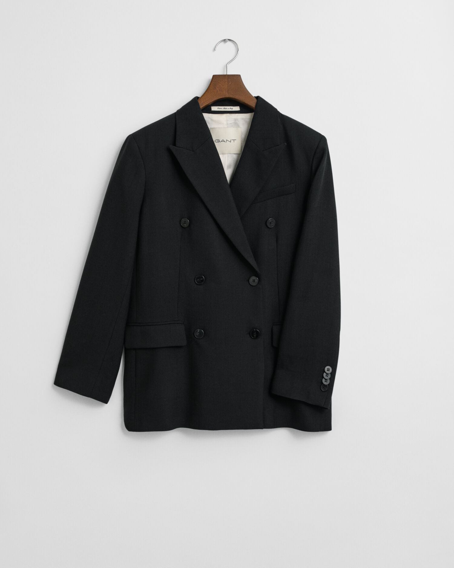 Relaxed Fit Double Breasted Wool Blend Hopsack Blazer