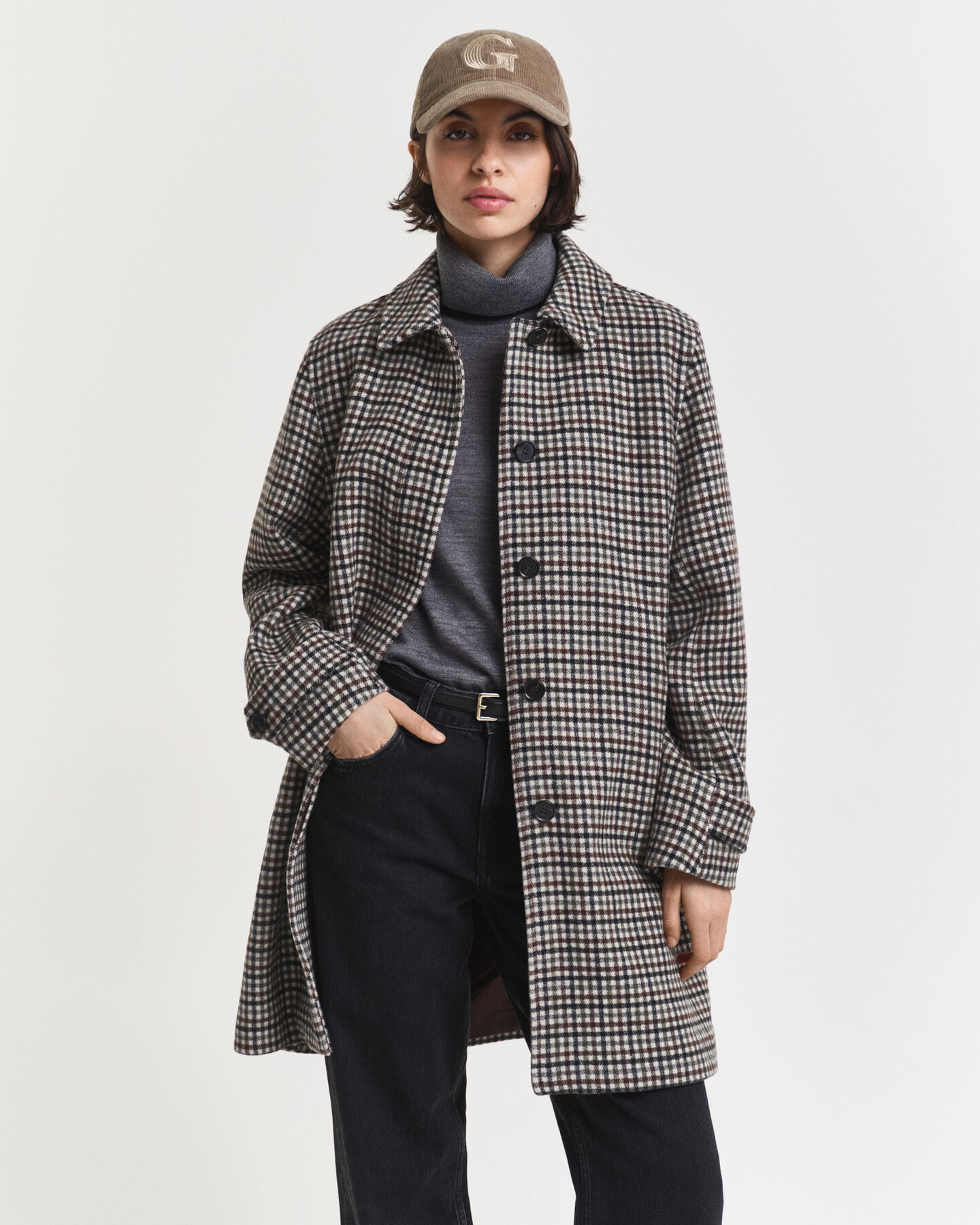 Checked Wool Blend Car Coat