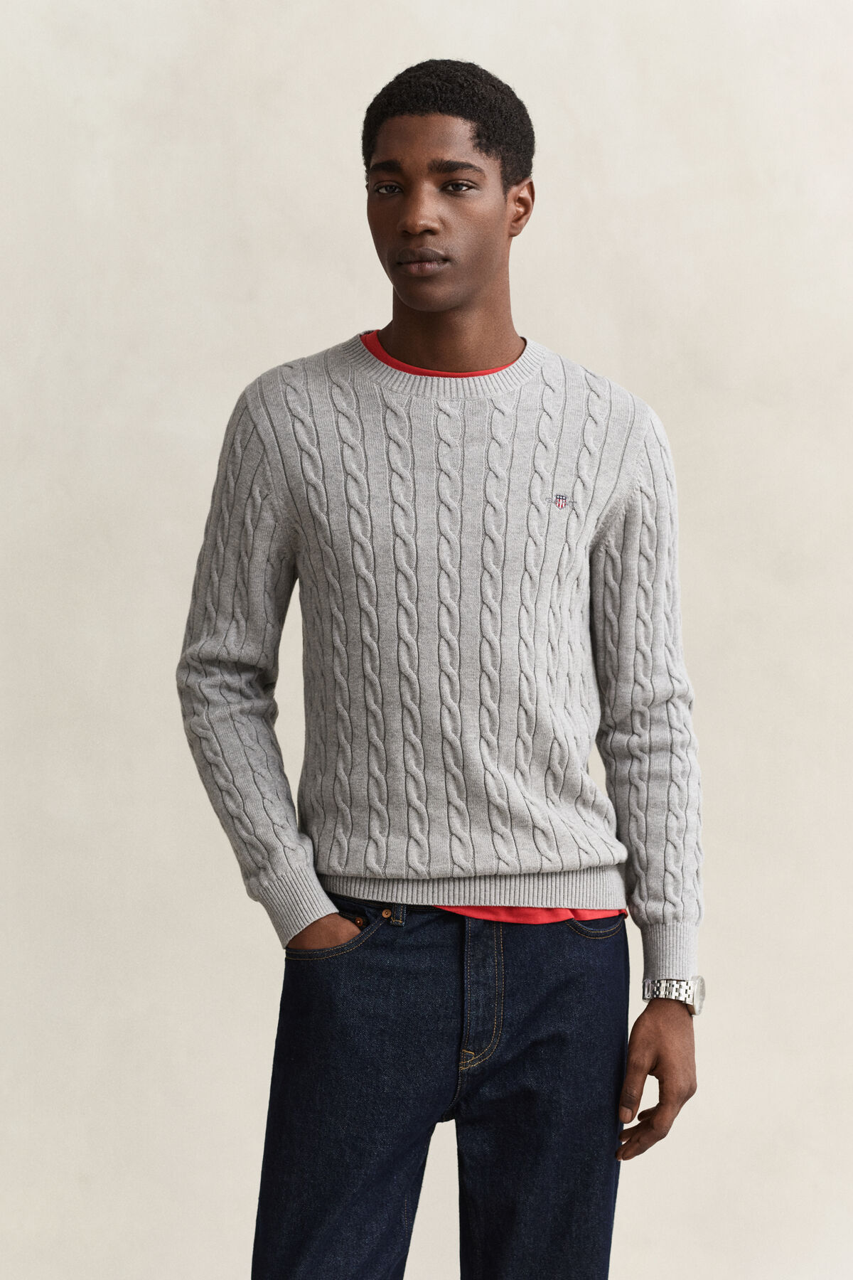 Classic Cable Knit Sweater — GREY MELANGE
