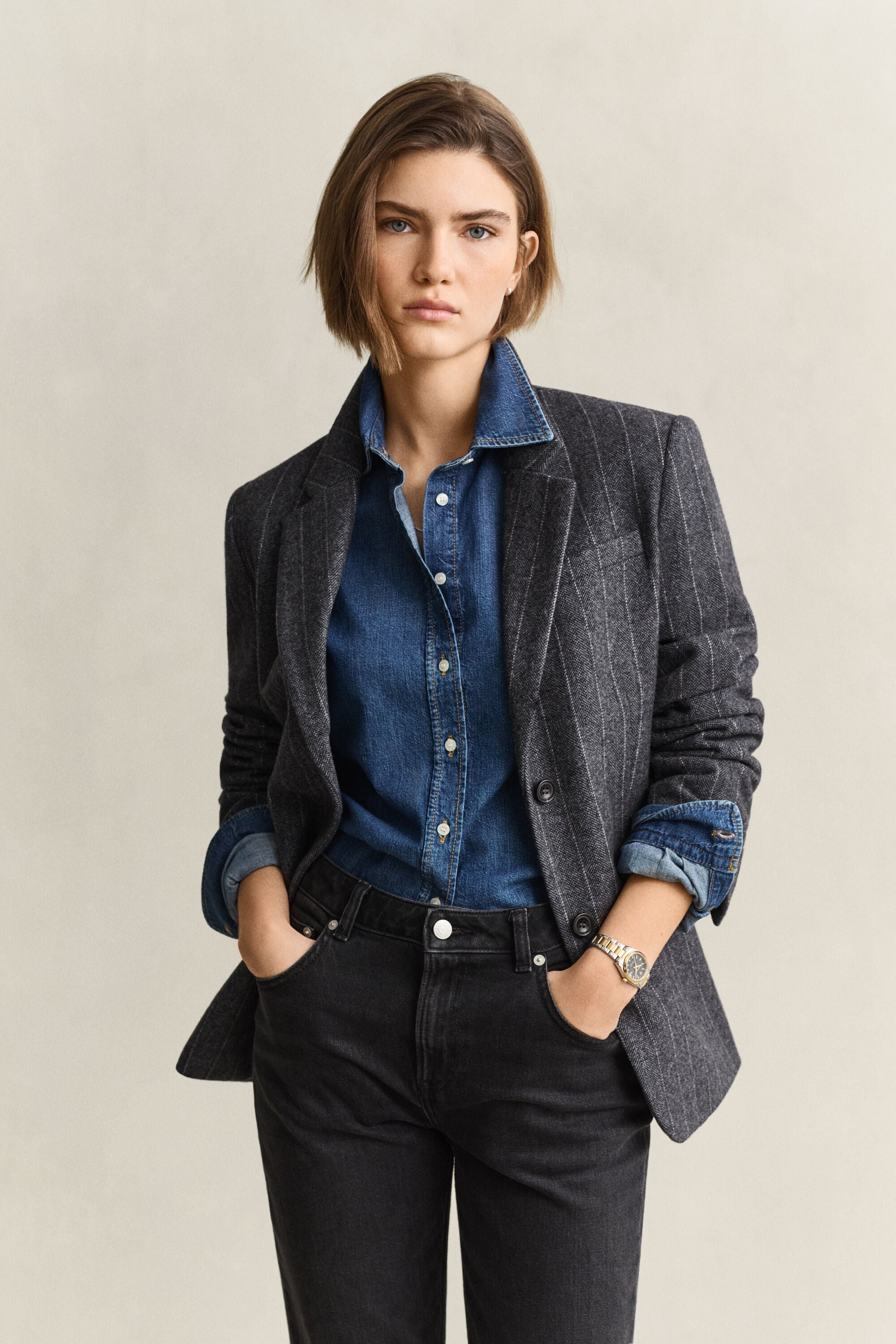 Pinstriped Hourglass Blazer