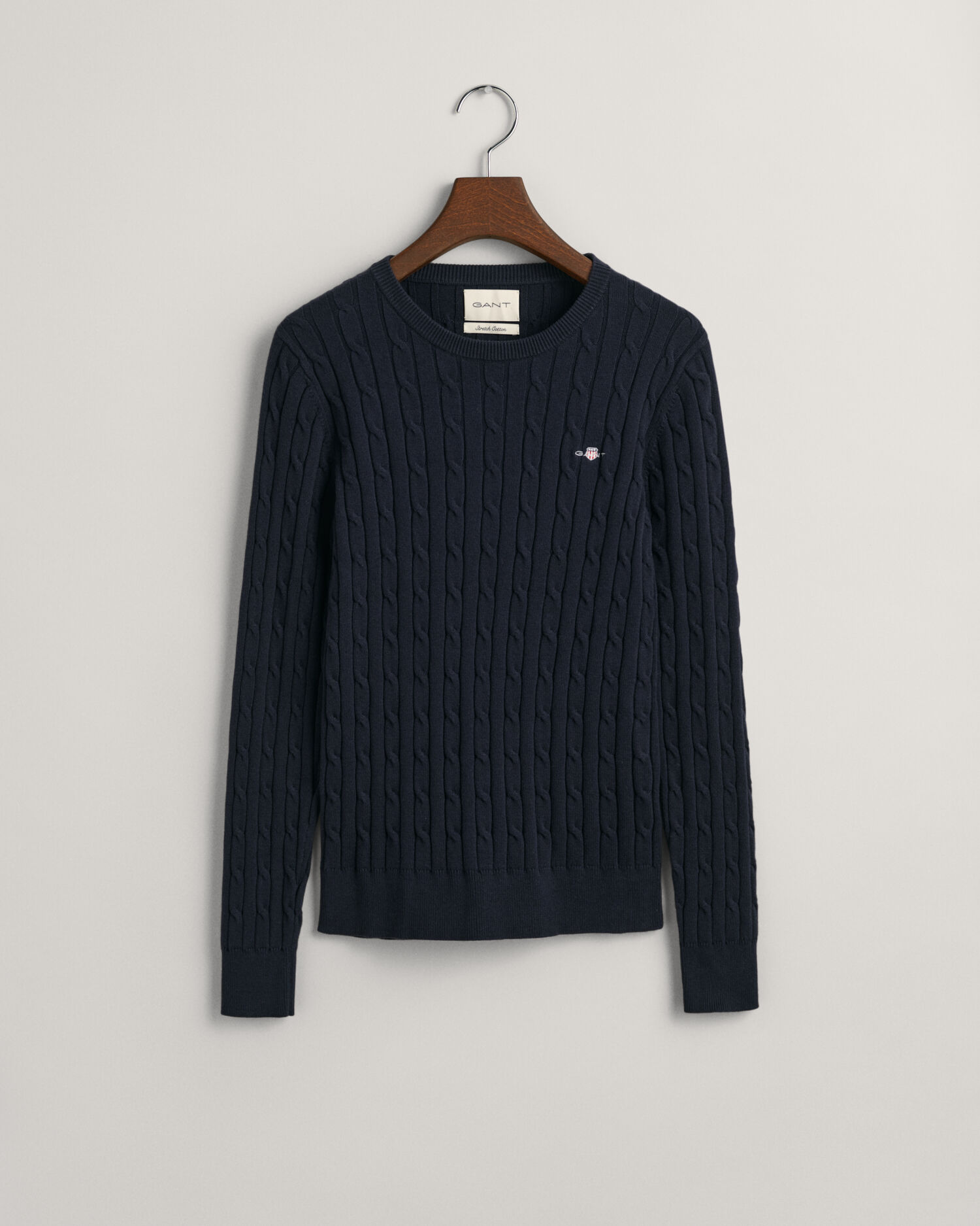 Stretch Cotton Cable Knit Crew Neck Sweater - GANT