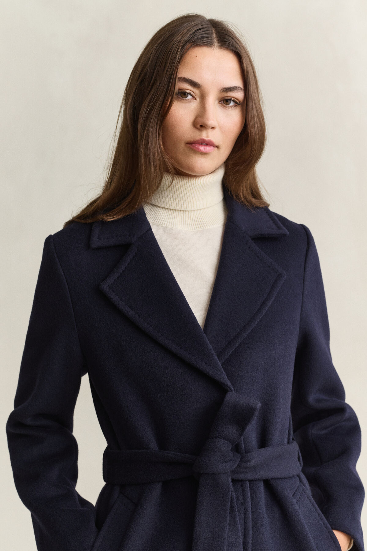 Belted Wool Blend Coat — EVENING BLUE