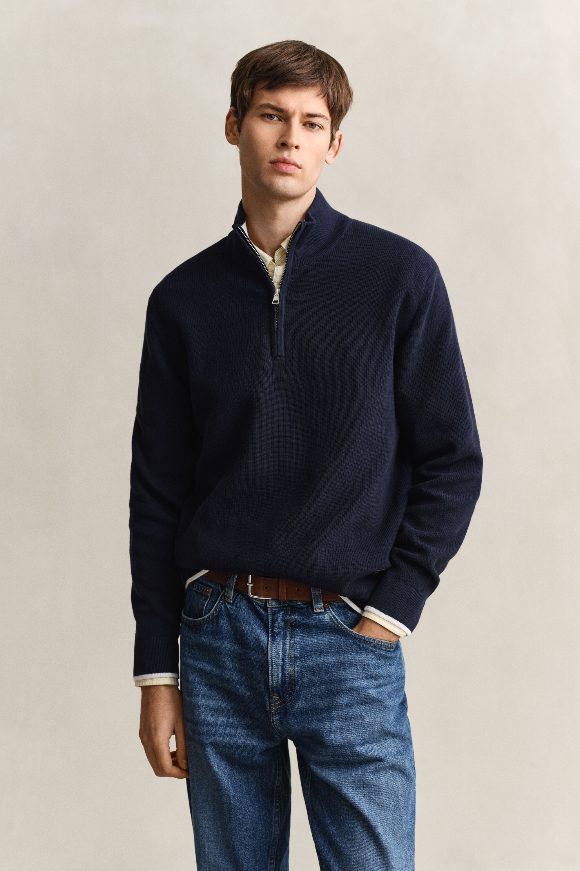 Ribbed Cotton Half-Zip Sweater