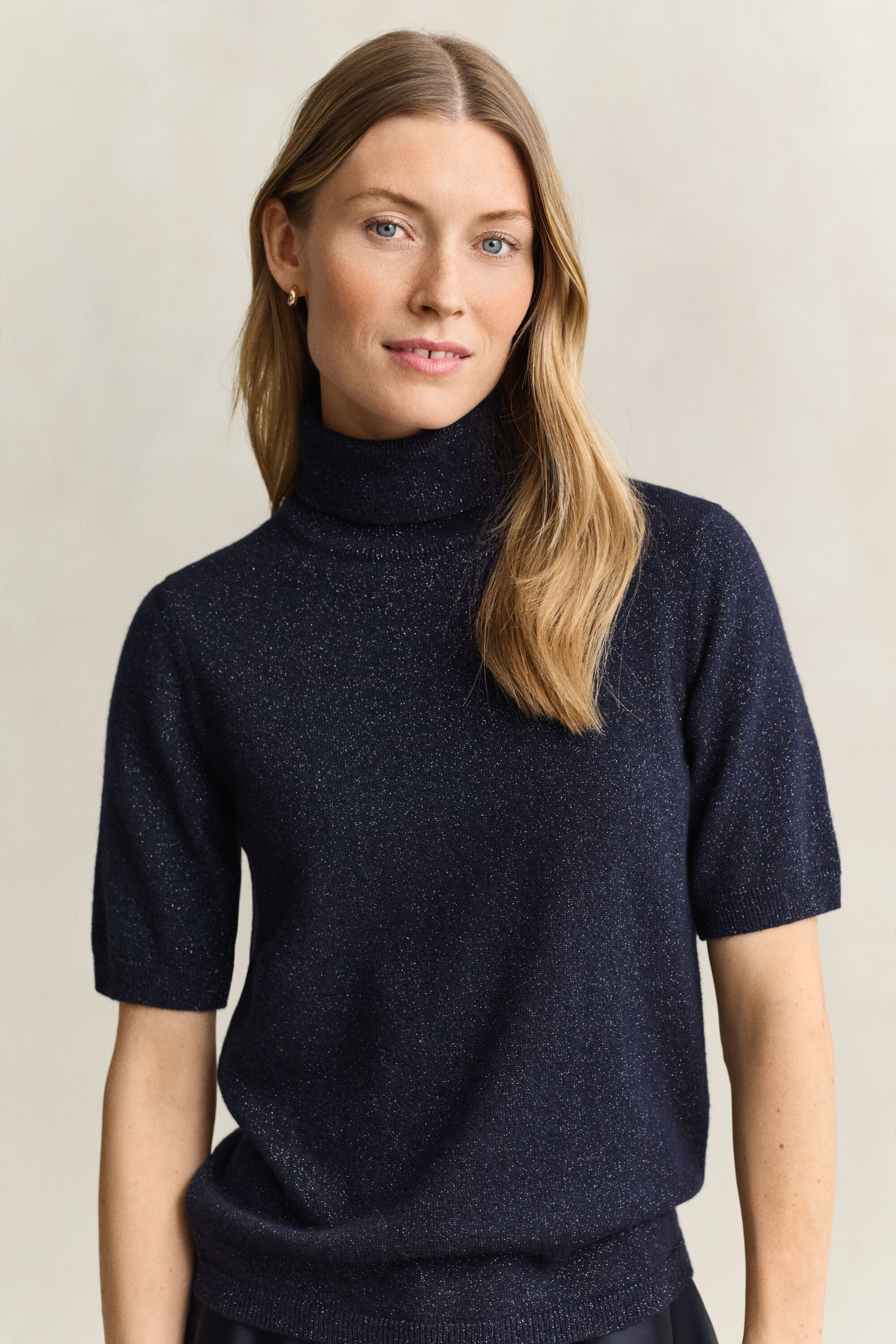 Metallic Wool Blend Turtleneck Sweater