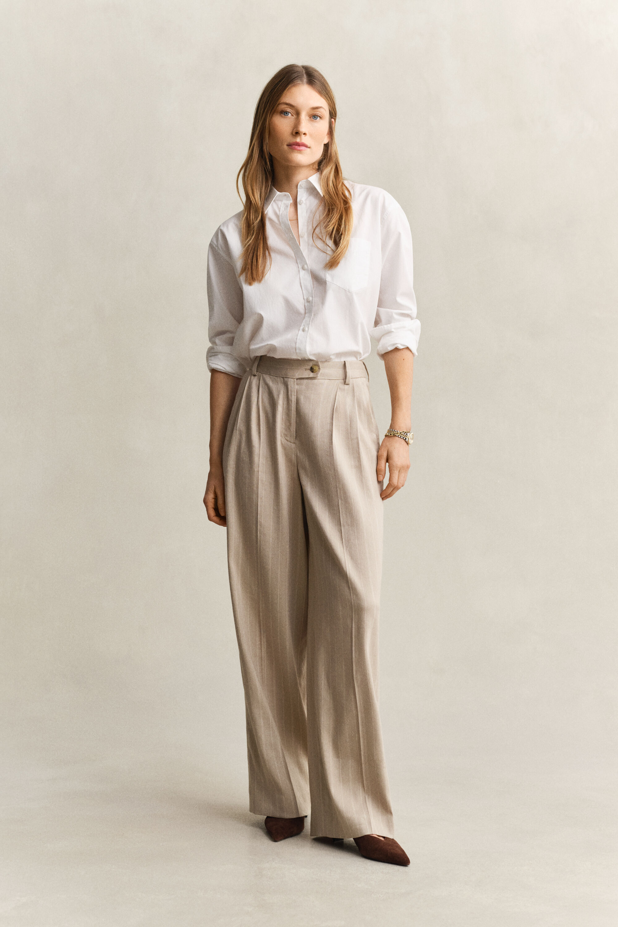 Pinstriped Linen Blend Pants