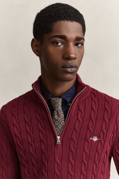Cotton Cable Knit Half-Zip Sweater — DEEP GRAPE WINE 3