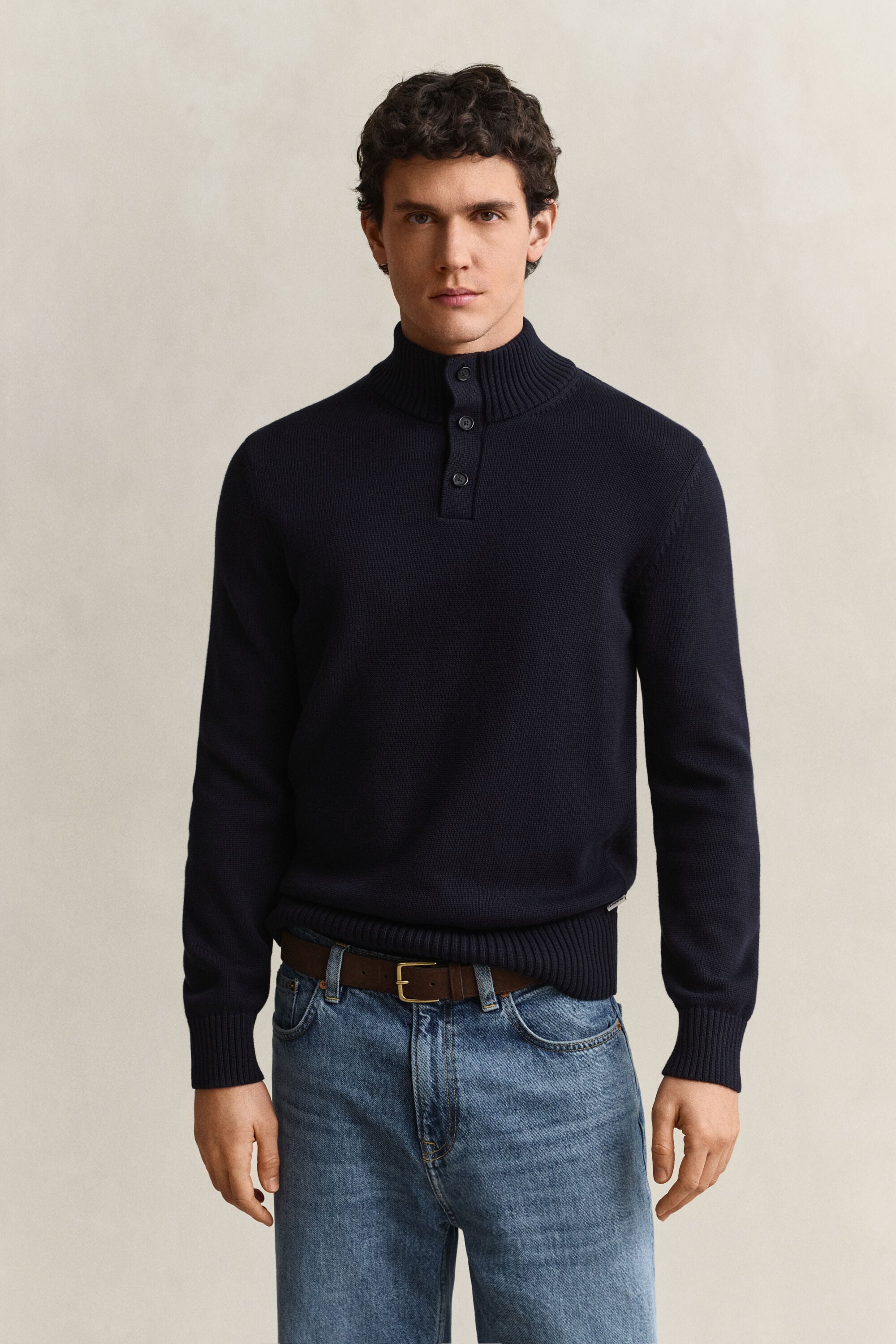 Supima Cotton Buttoned Neck Sweater