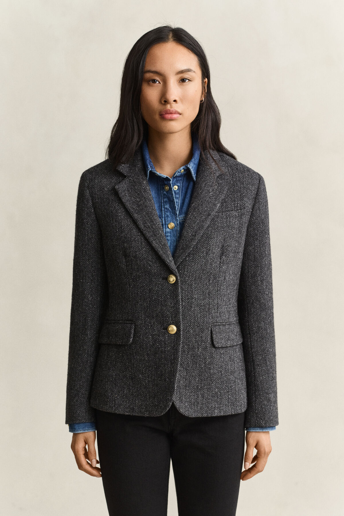Herringbone Blazer — CHARCOAL MELANGE