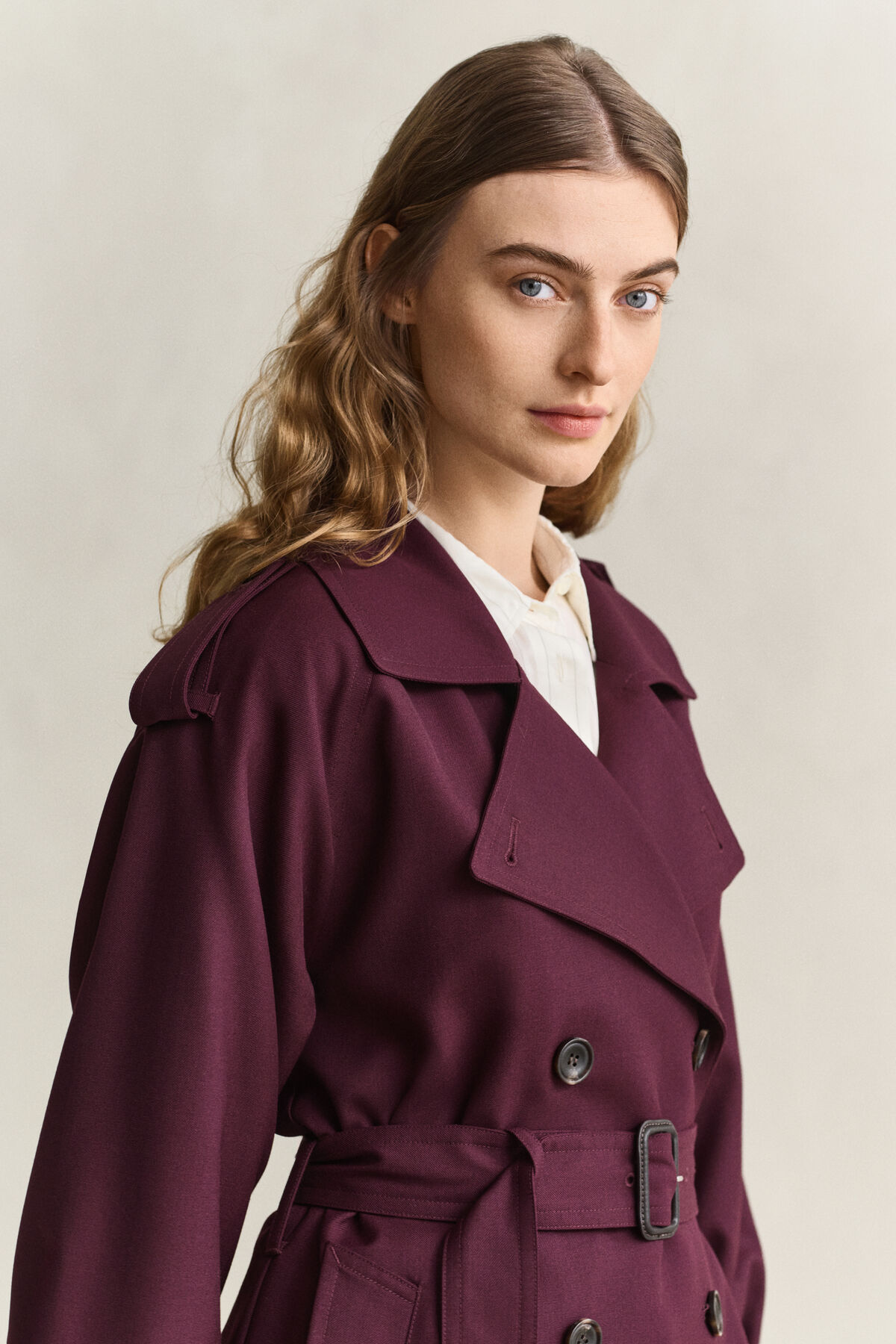 Wool Blend Trench Coat — DARKENED WINE
