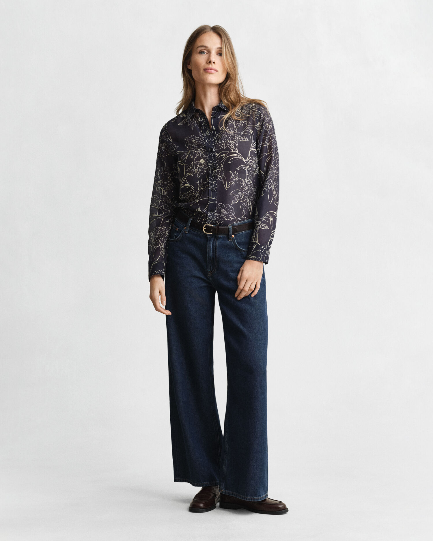 Regular Fit Floral Print Cotton Silk Shirt — EVENING BLUE