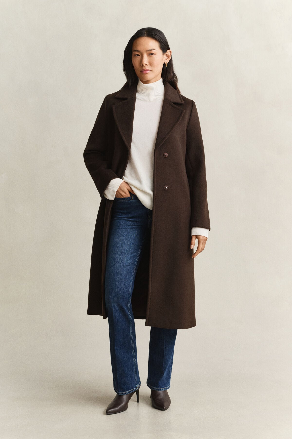 Belted Wool Blend Coat — DEEP BROWN