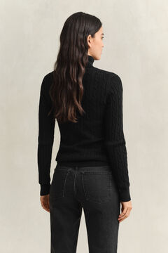 Stretch Cotton Cable Knit Turtleneck Sweater — BLACK 2