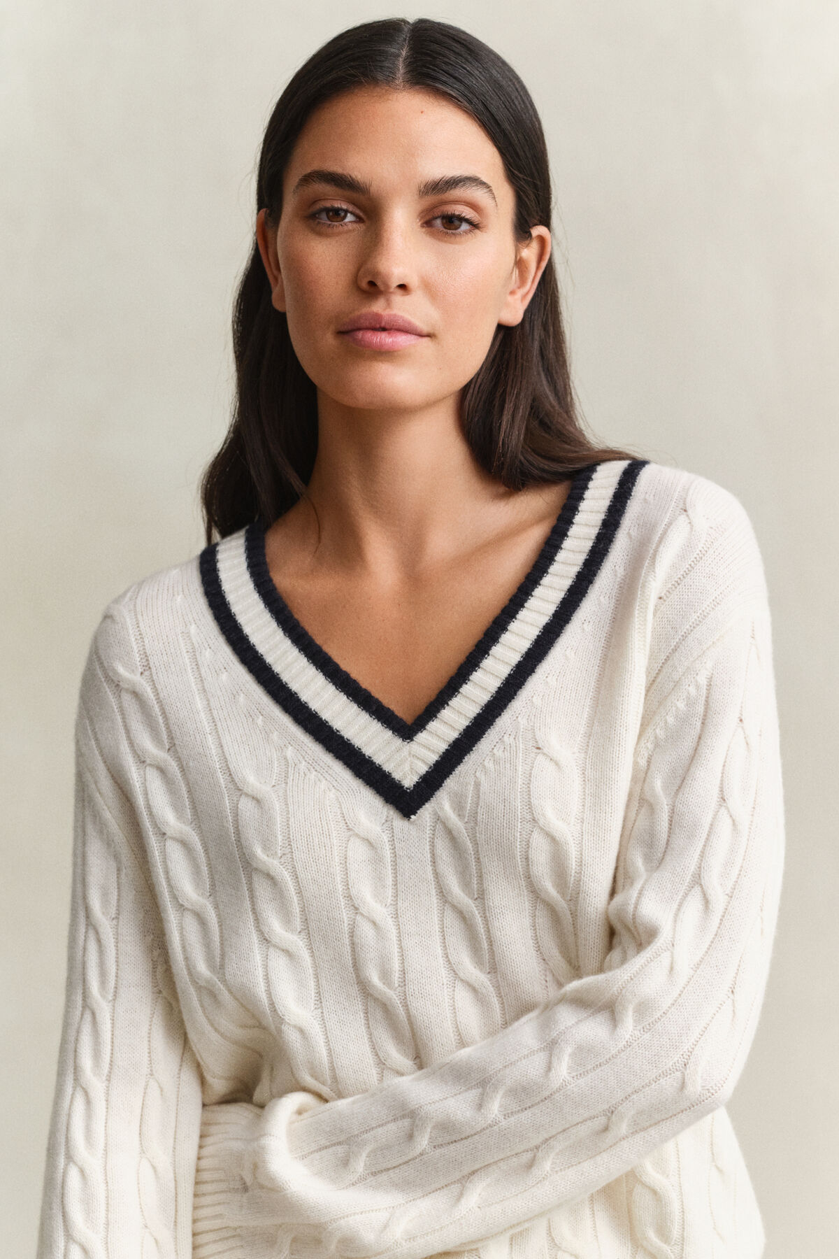Merino Wool Cable Knit Sweater — CREAM
