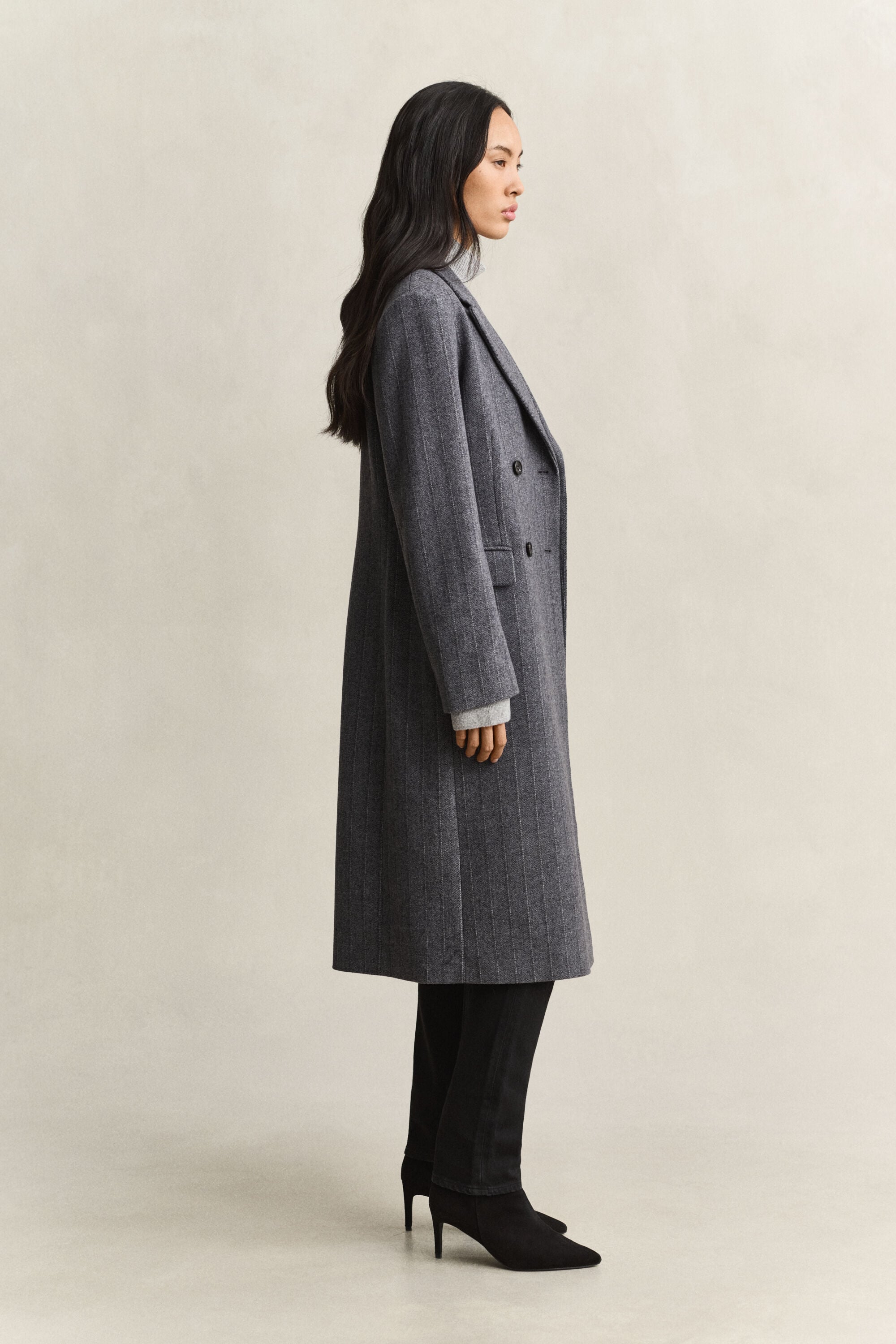 Striped Wool Blend Coat