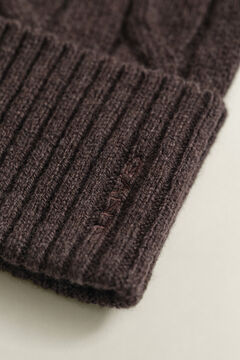 Wool Cable Knit Beanie — DEEP BROWN 1
