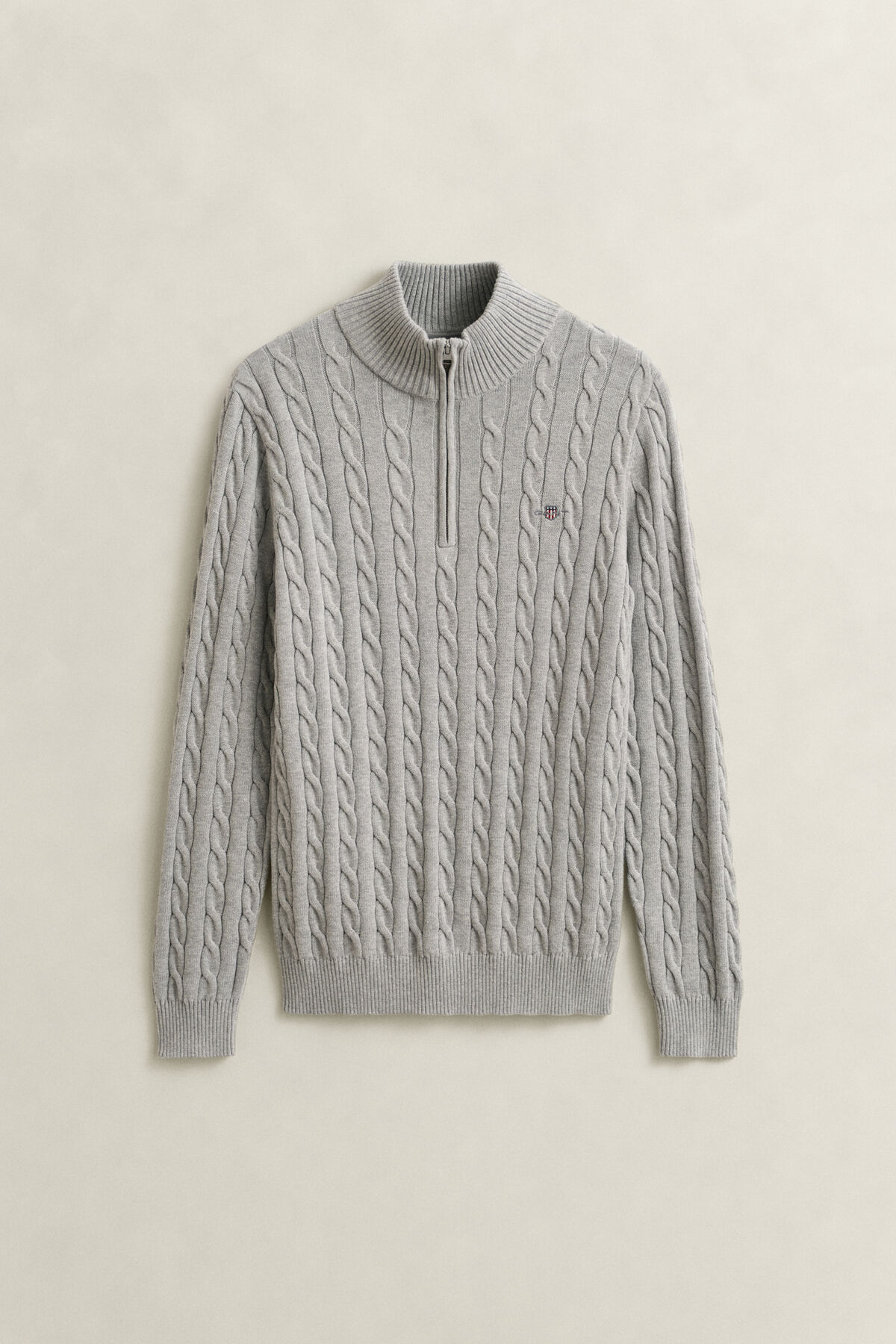 Cotton Cable Knit Half-Zip Sweater — GREY MELANGE