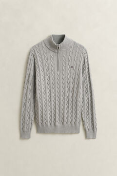 Cotton Cable Knit Half-Zip Sweater — GREY MELANGE 1