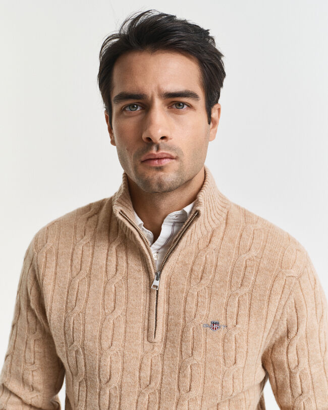 Lambswool Cable Knit Half-Zip Sweater