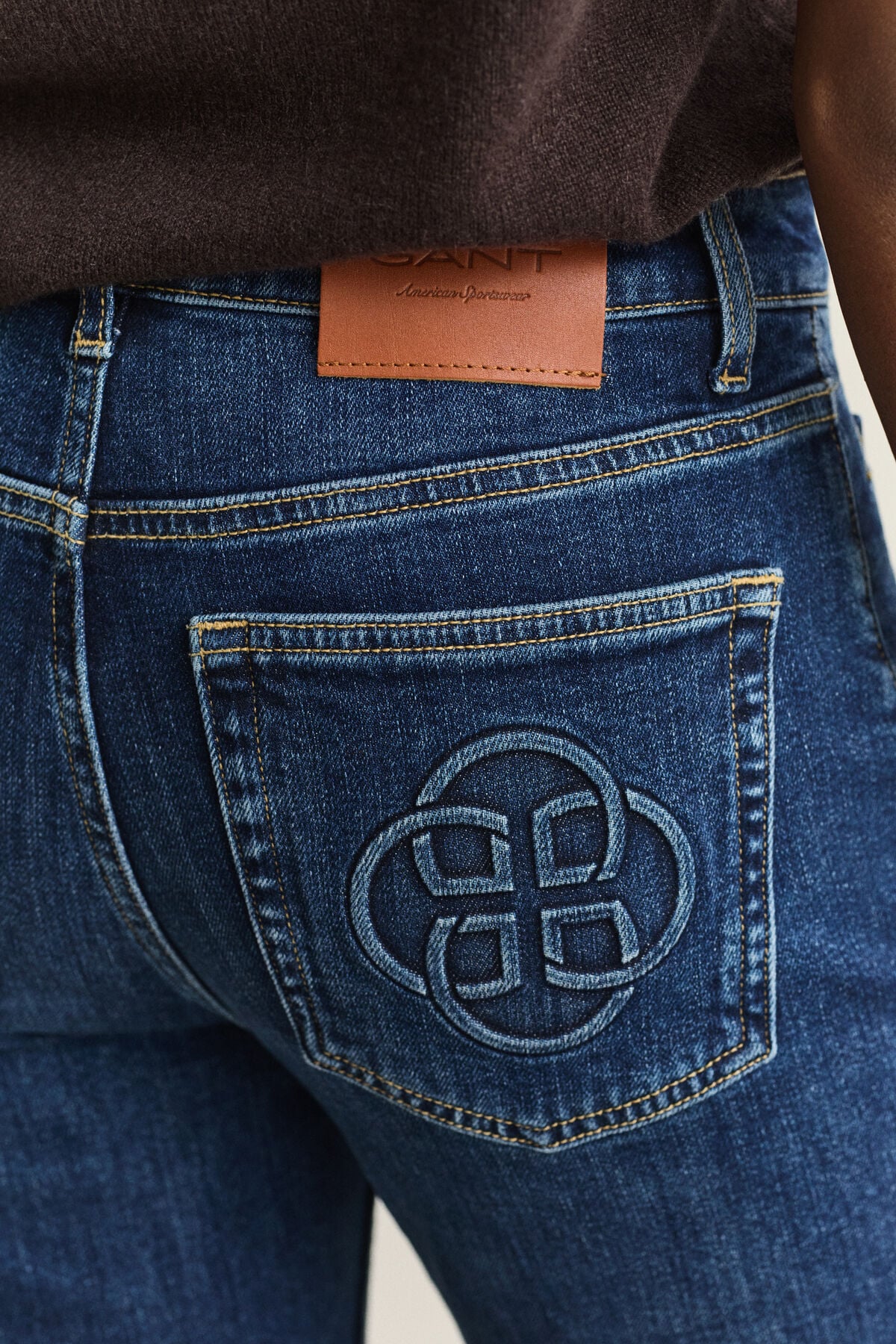 Monogram Flared Jeans — DARK BLUE WORN IN