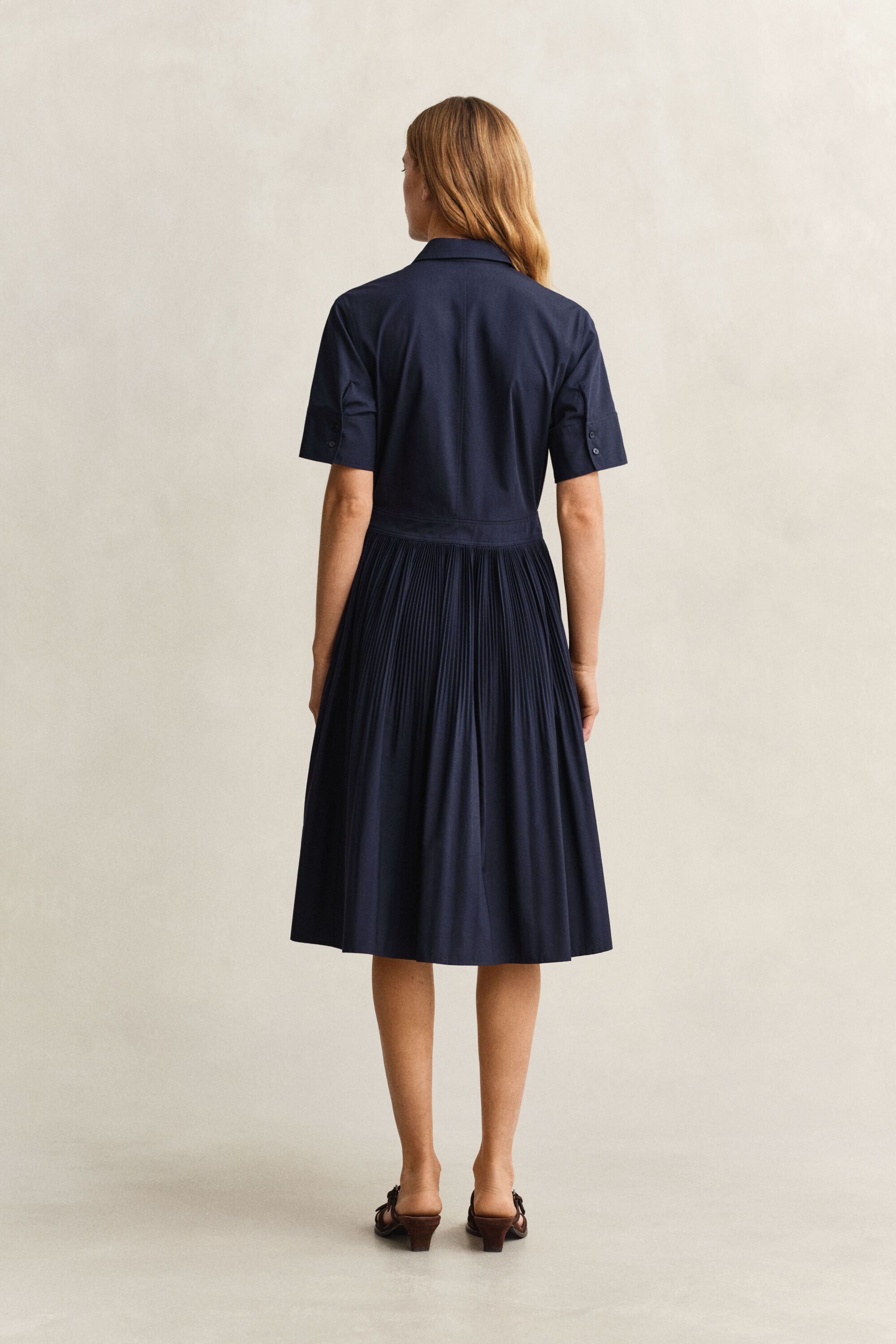 Pleated Cotton Shirt Dress