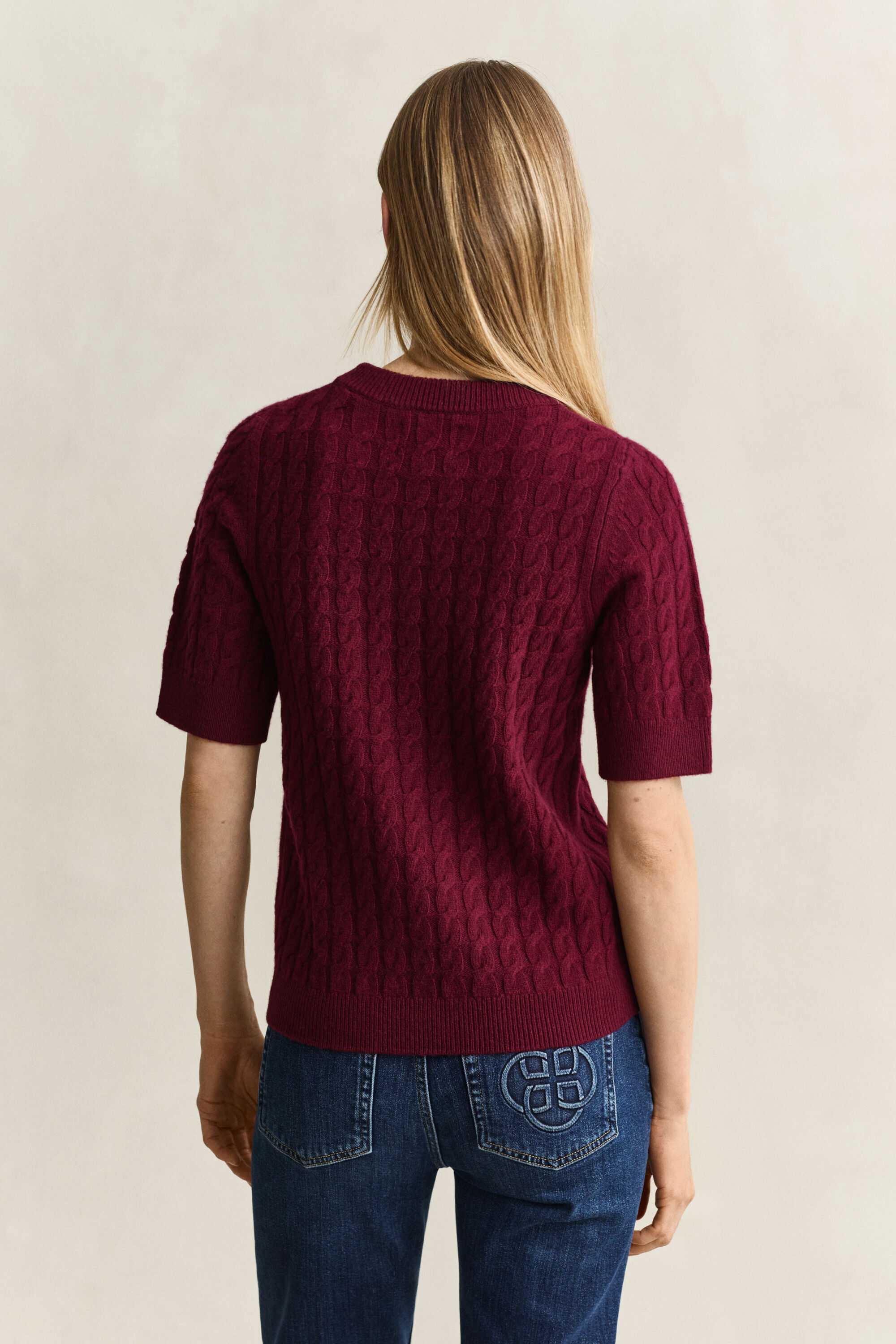 Wool Cashmere Cable Knit Short Sleeve Sweater