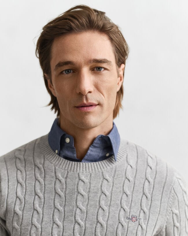 Cotton Cable Knit Crew Neck Sweater