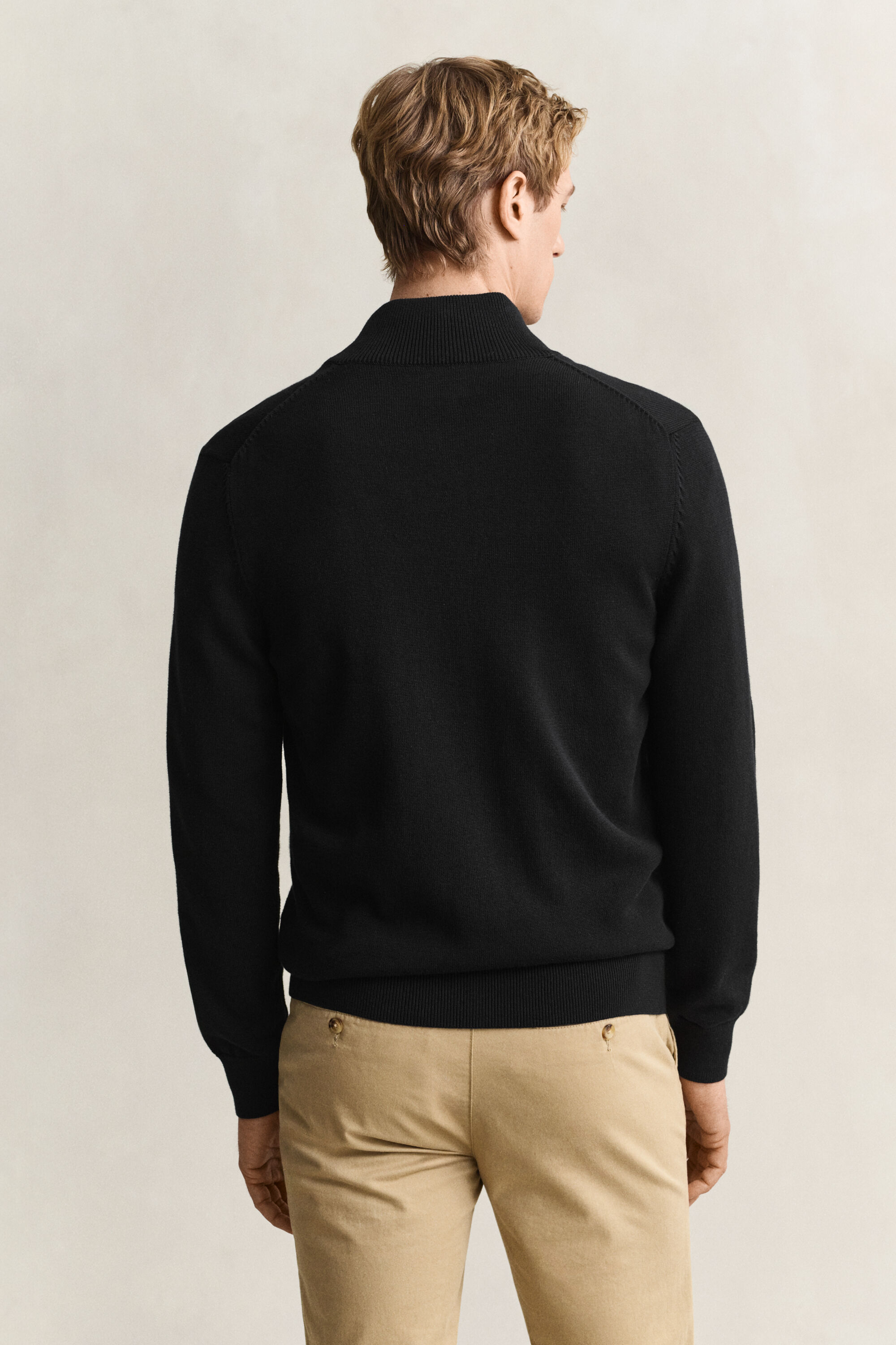 Casual Cotton Zip Cardigan — BLACK