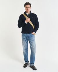 Ribbed Cotton Merino Wool Half-Zip Sweater