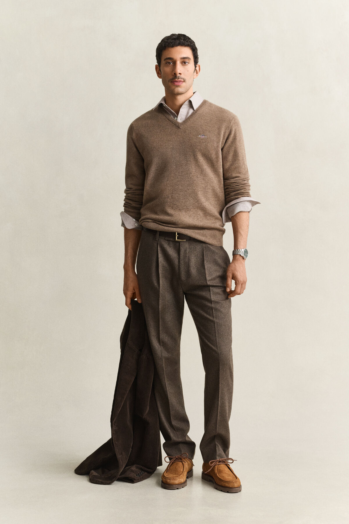 Wool Herringbone Suit Pants — BLACK BROWN