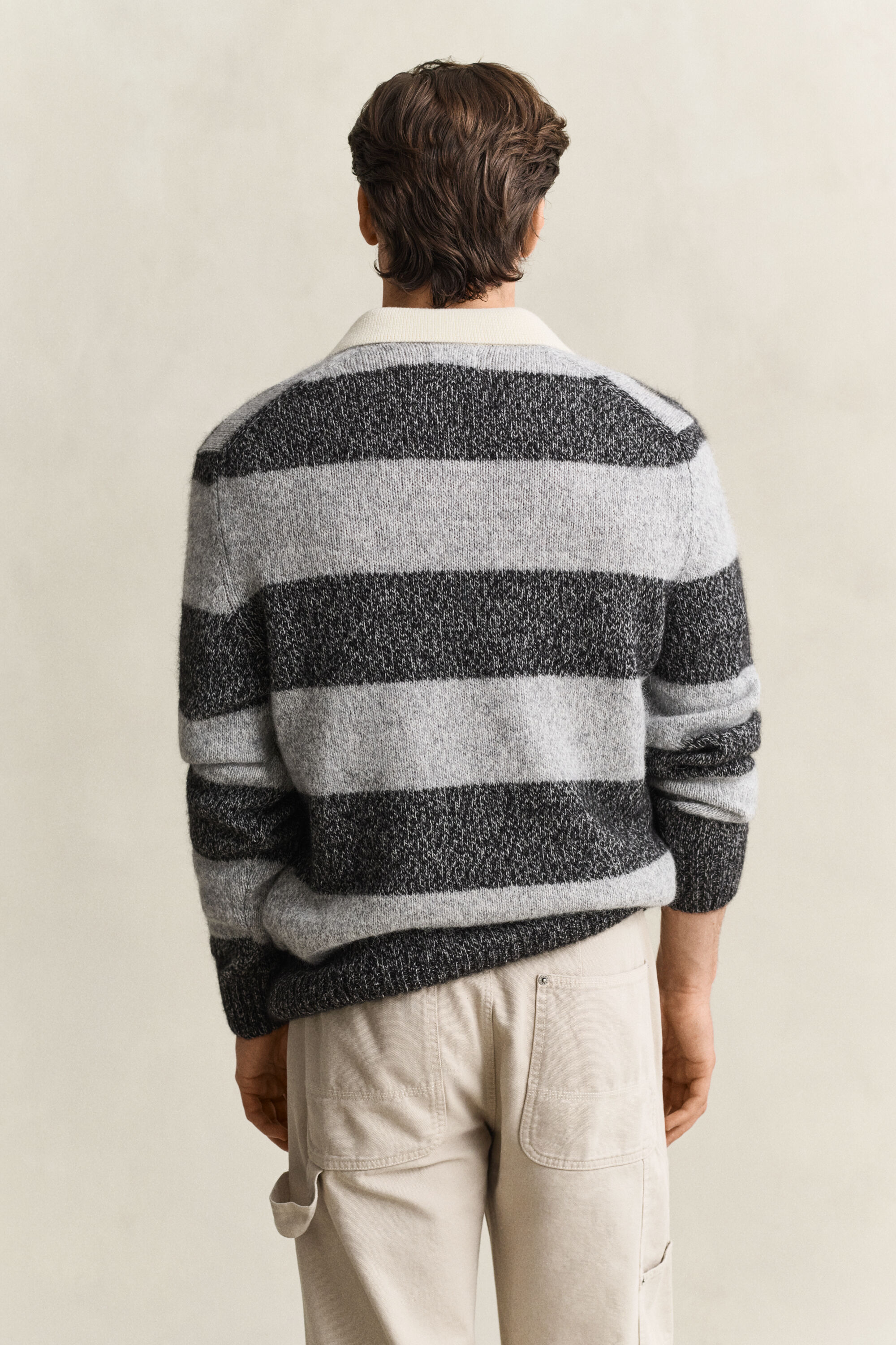 Striped Alpaca Wool Blend Polo Sweater