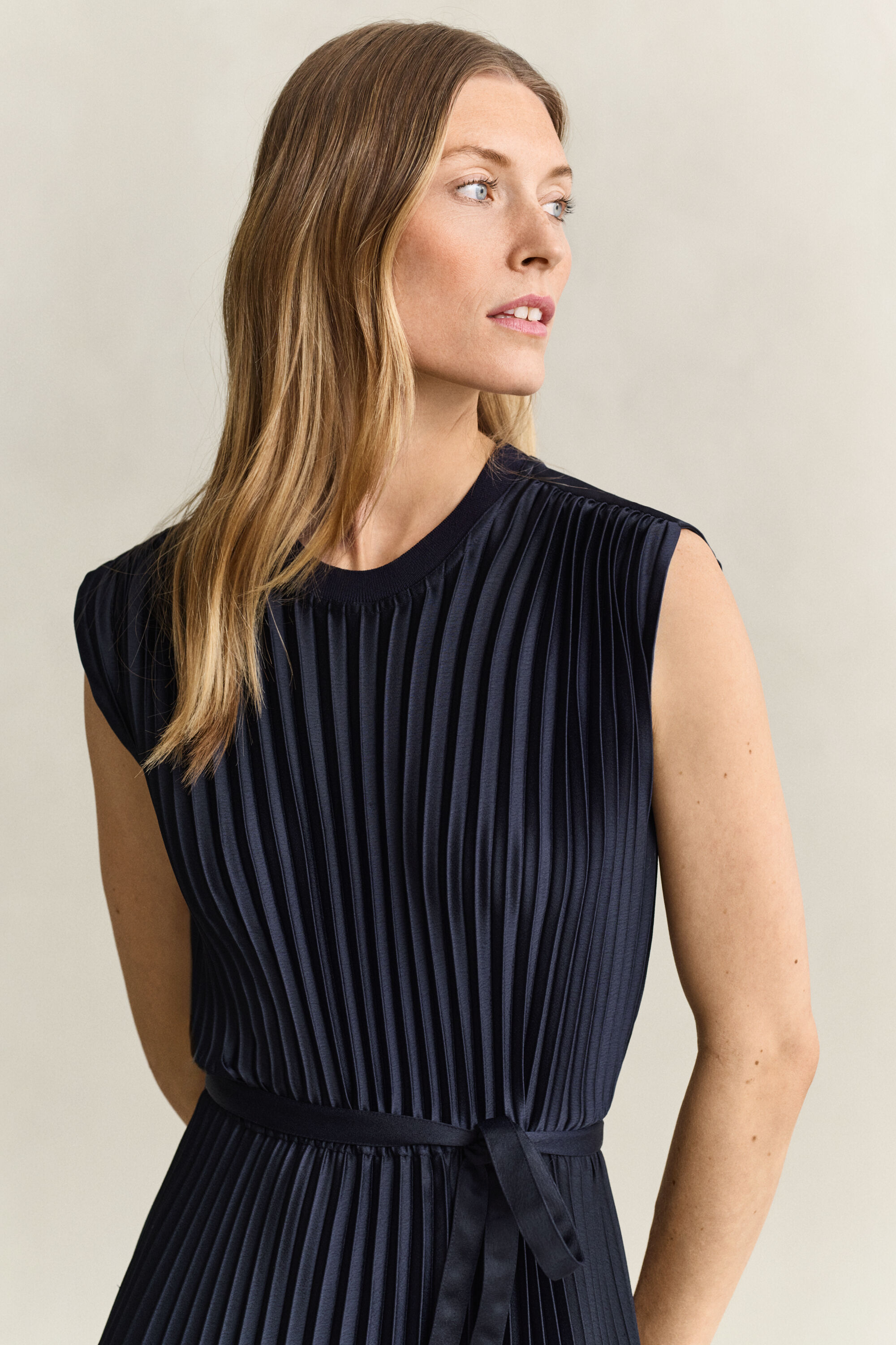 Pleated Belted Dress
