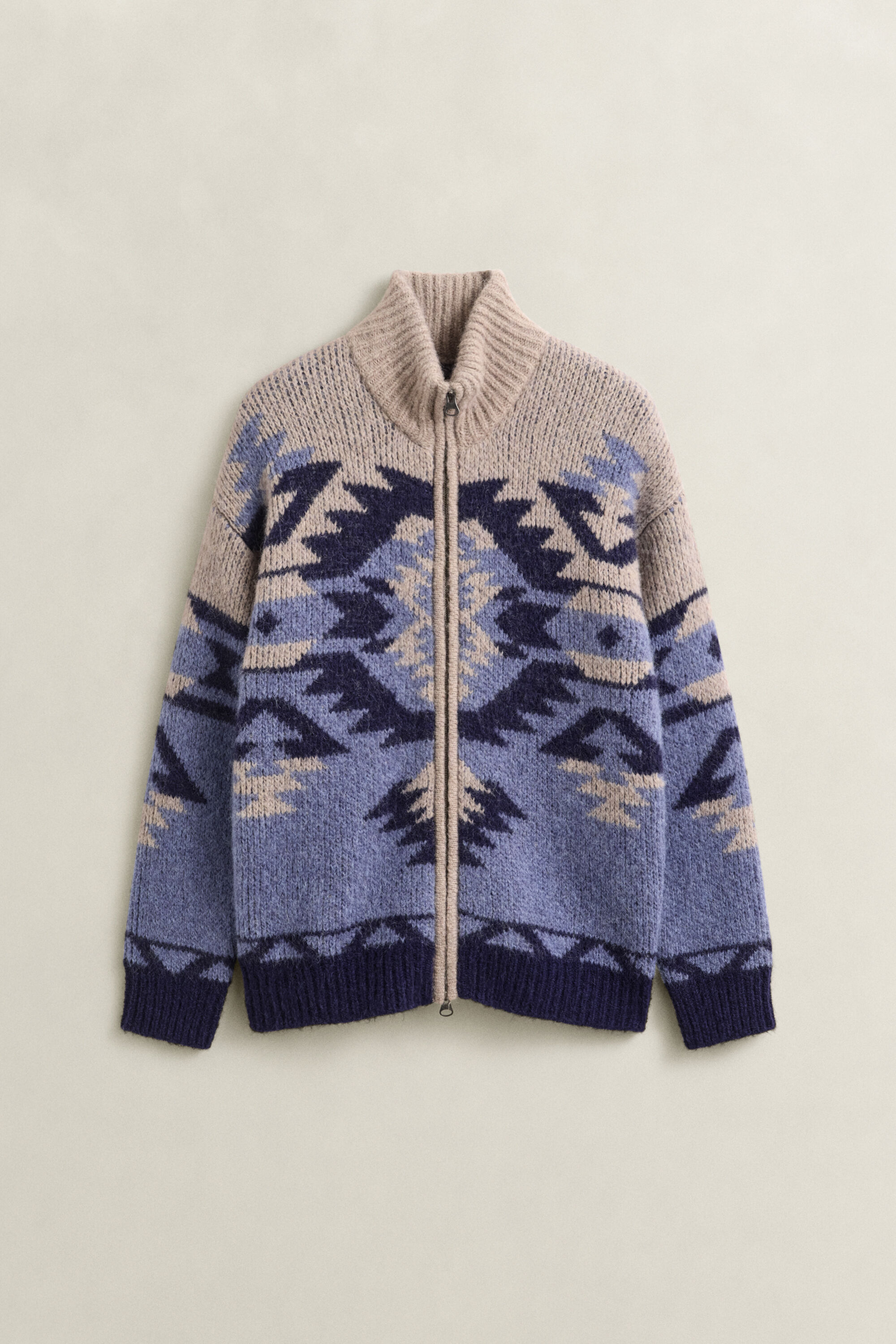 Alpaca Wool Blend Jacquard Zip Cardigan