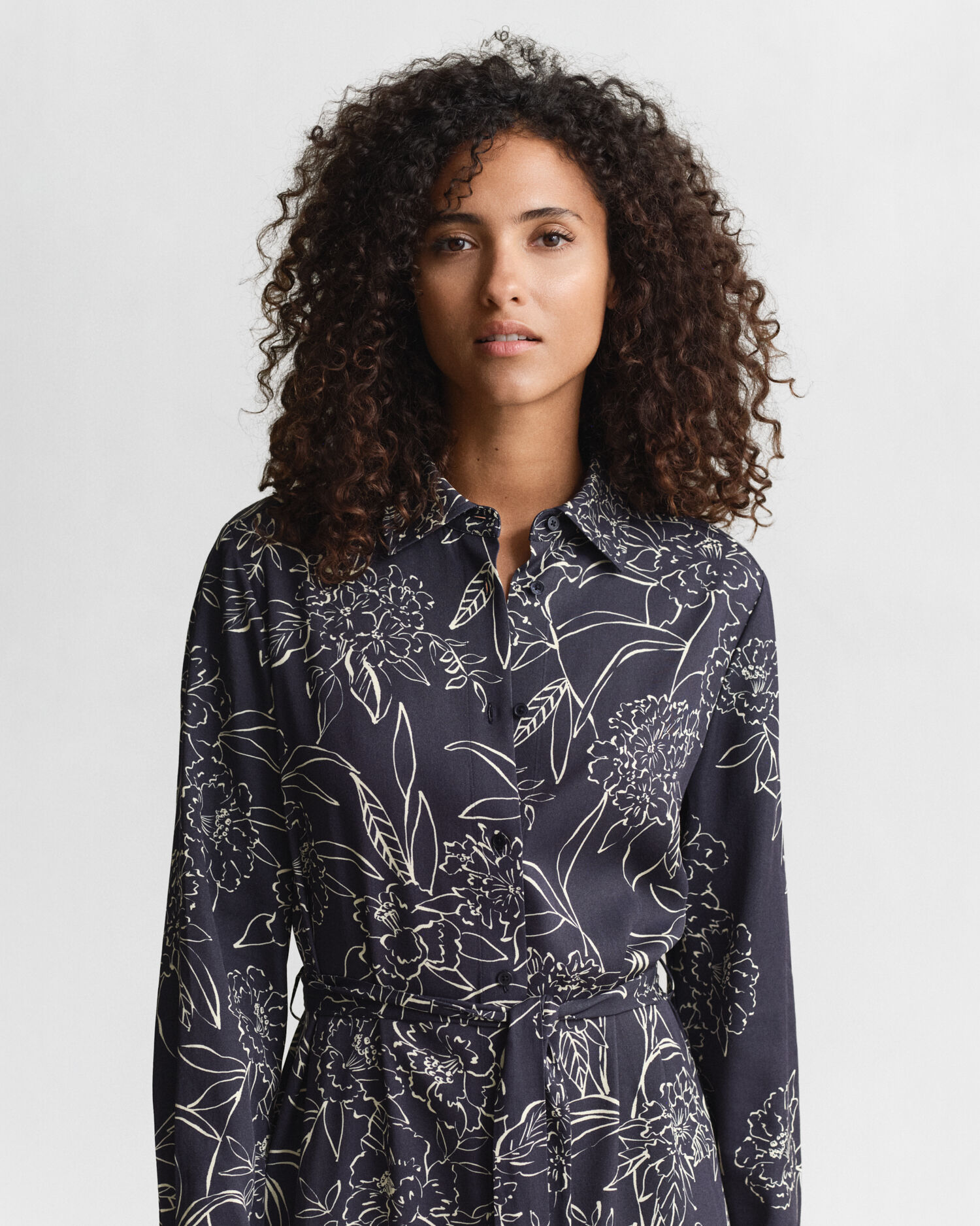 Floral Print Shirt Dress — EVENING BLUE