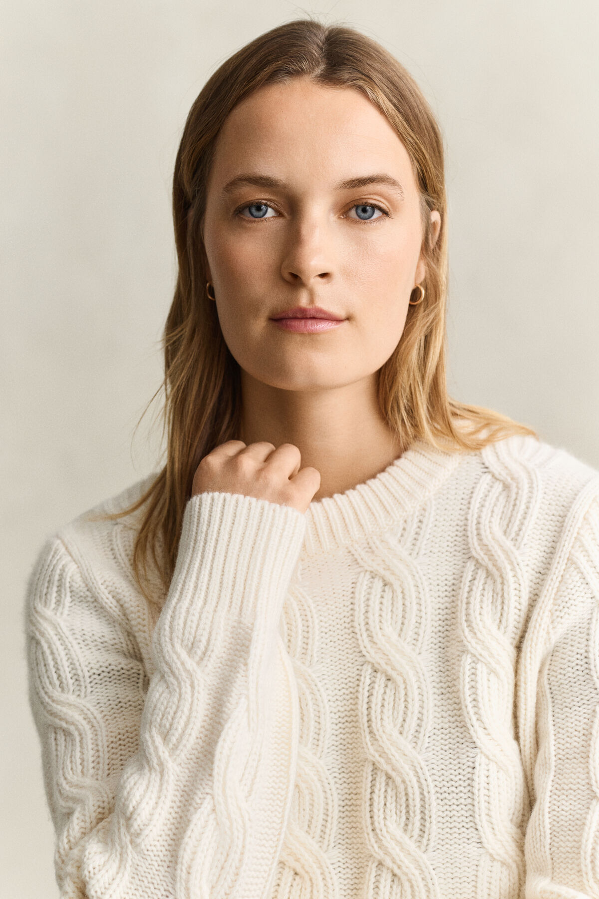 Wool Blend Cable Knit Sweater — CREAM