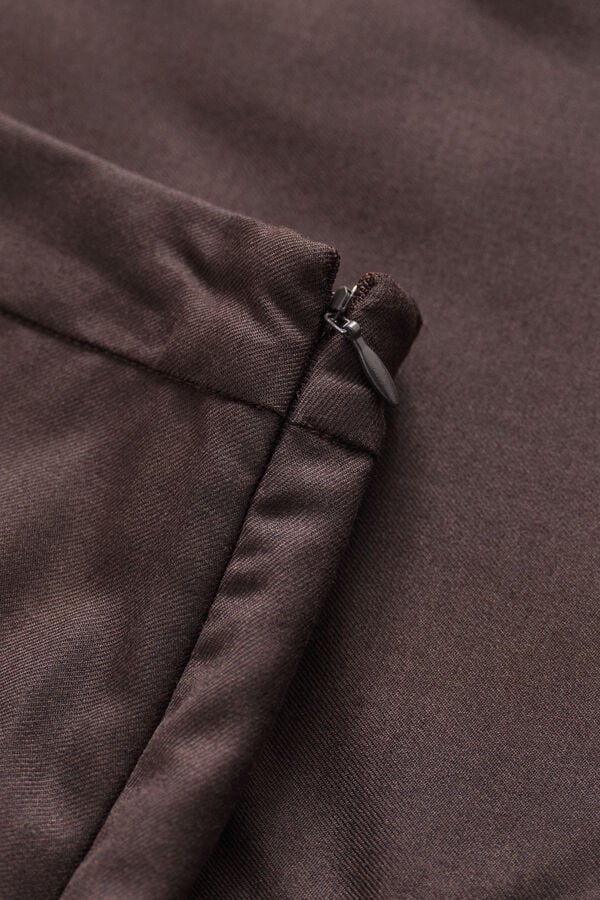 Wool Blend Pencil Skirt — DEEP BROWN