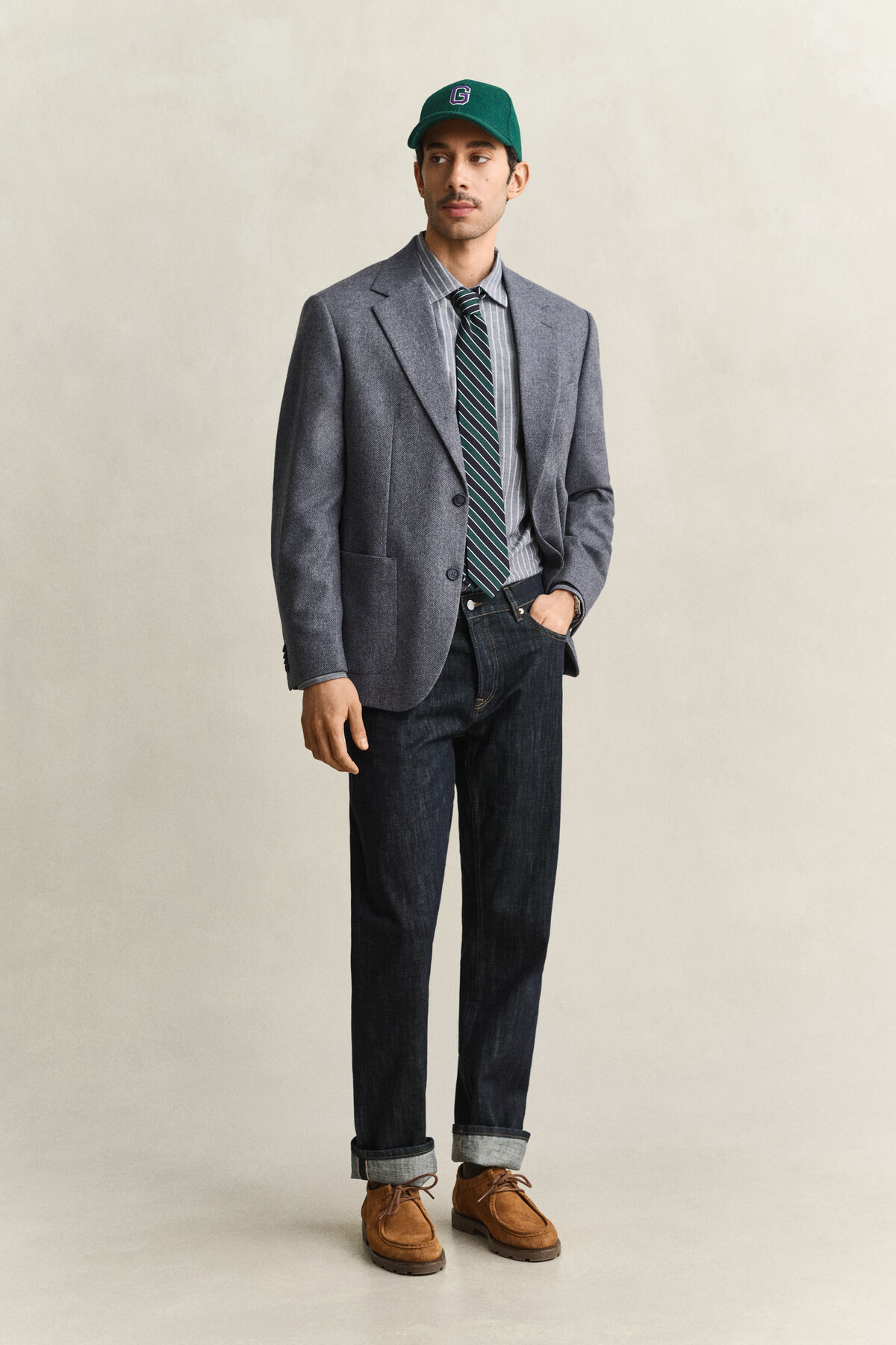 Wool Herringbone Suit Jacket — PERSIAN BLUE