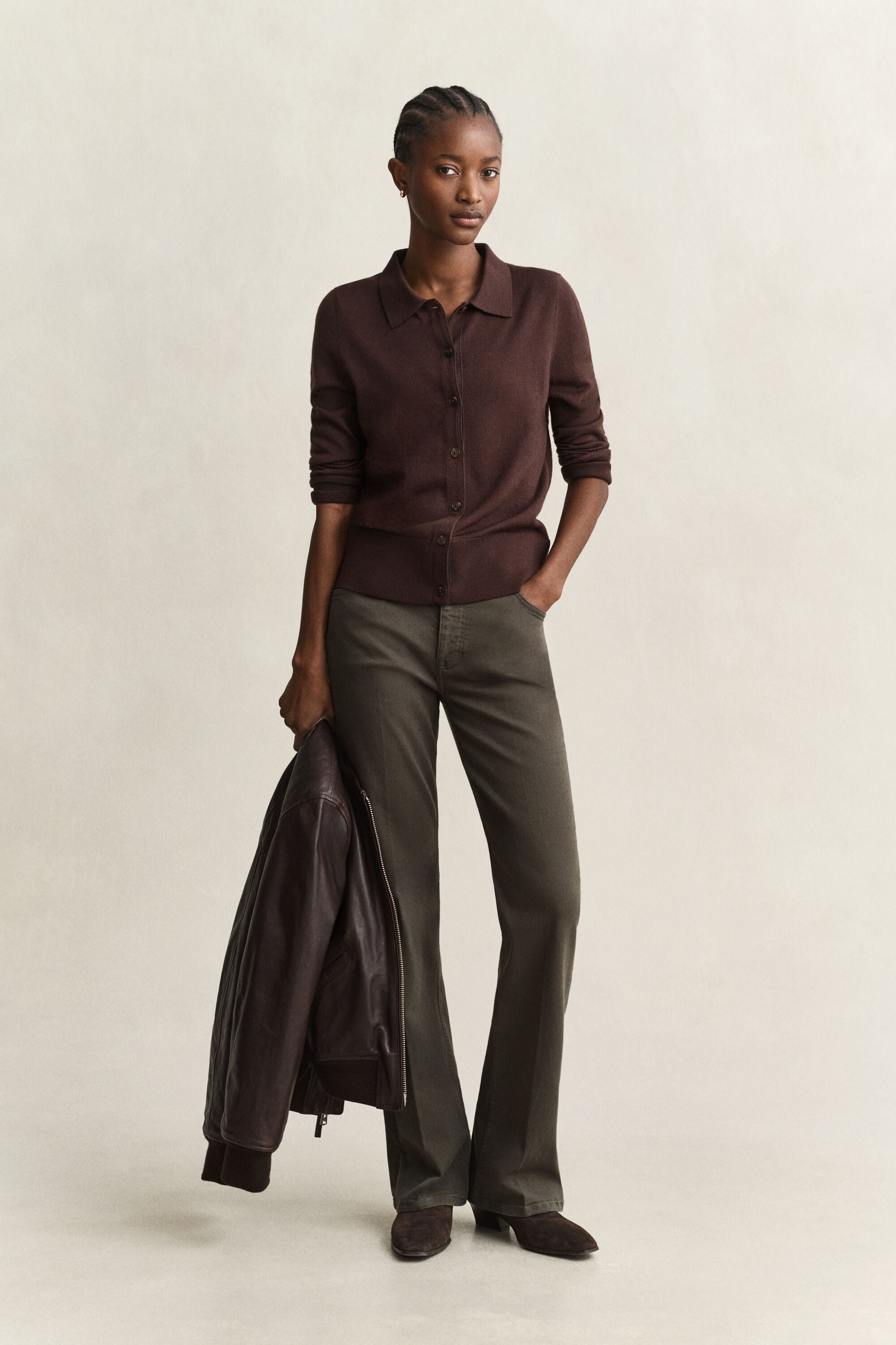 Extra Fine Merino Wool Cardigan — DEEP BROWN