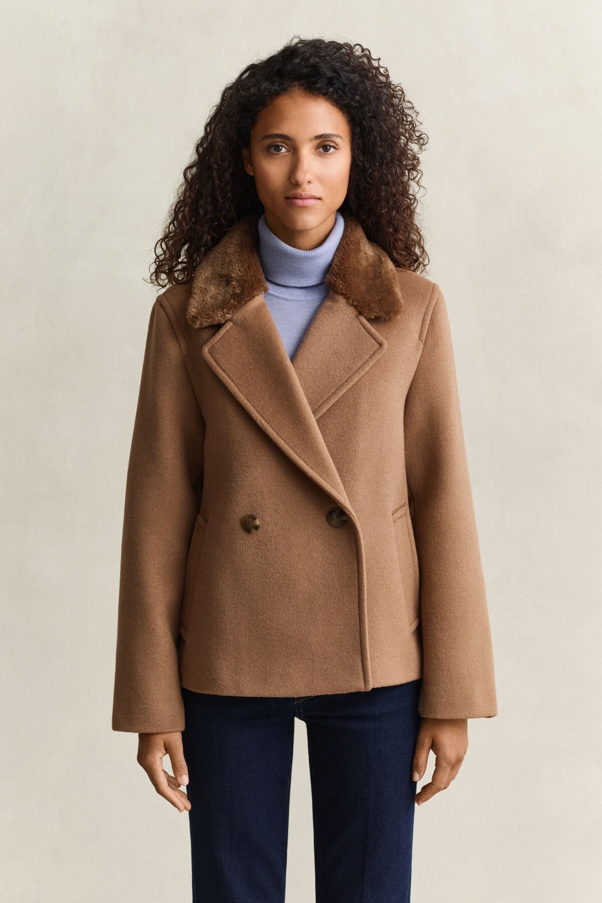 Faux Fur Collar Jacket — WARM KHAKI
