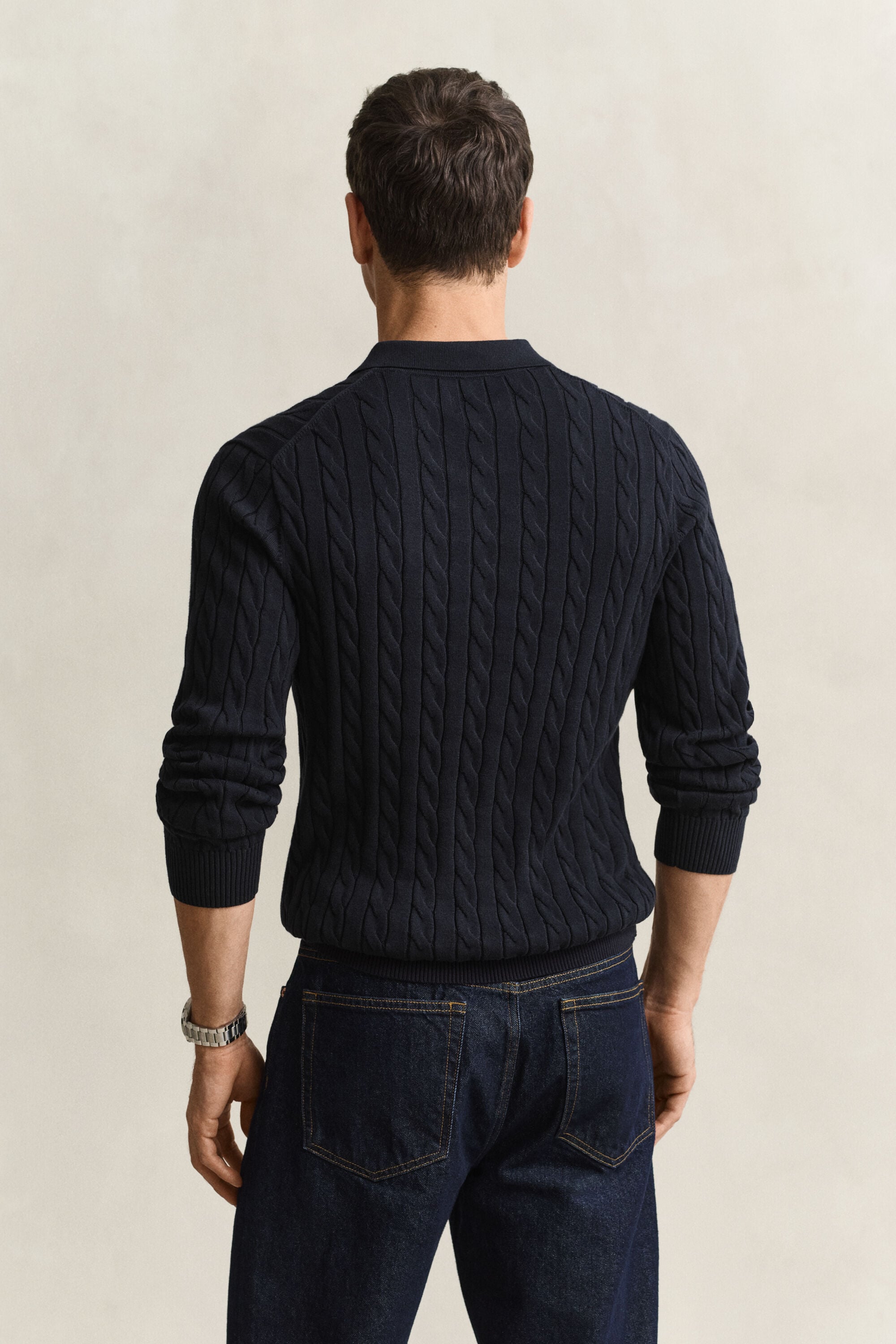 Cotton Cable Knit Polo Sweater