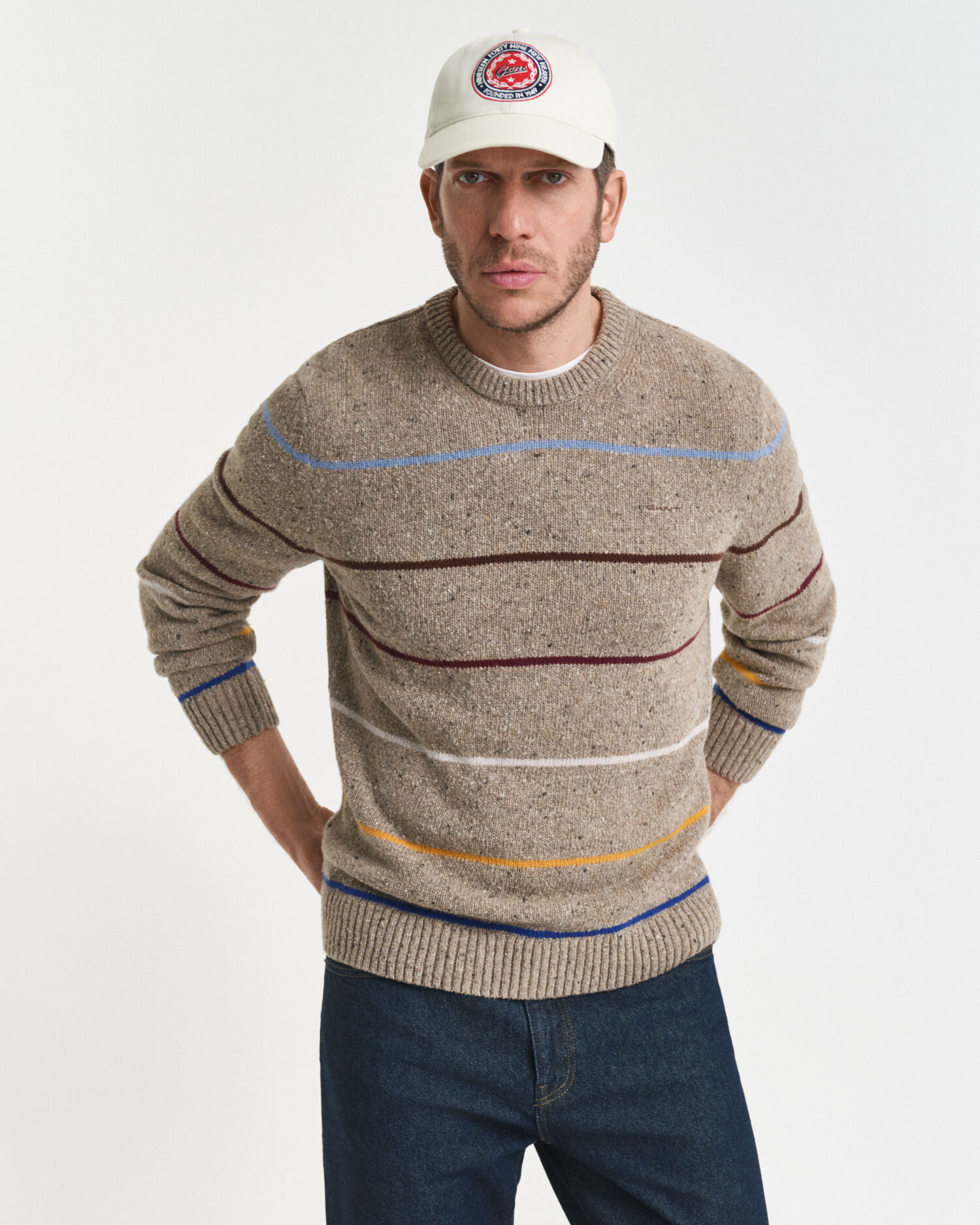 Striped Wool Blend Nepps Crew Neck Sweater