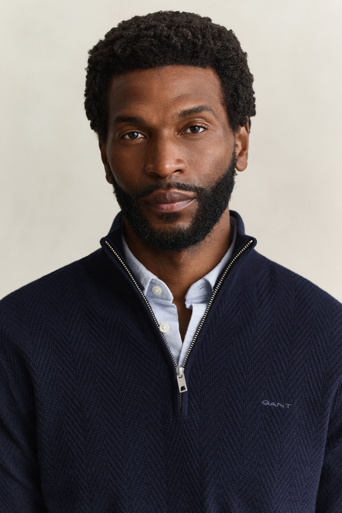 Herringbone Half-Zip Sweater — EVENING BLUE