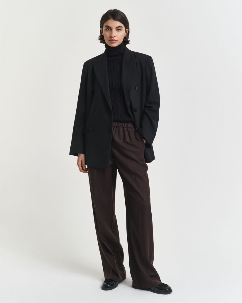 Stretch Cotton Cable Knit Turtleneck Sweater