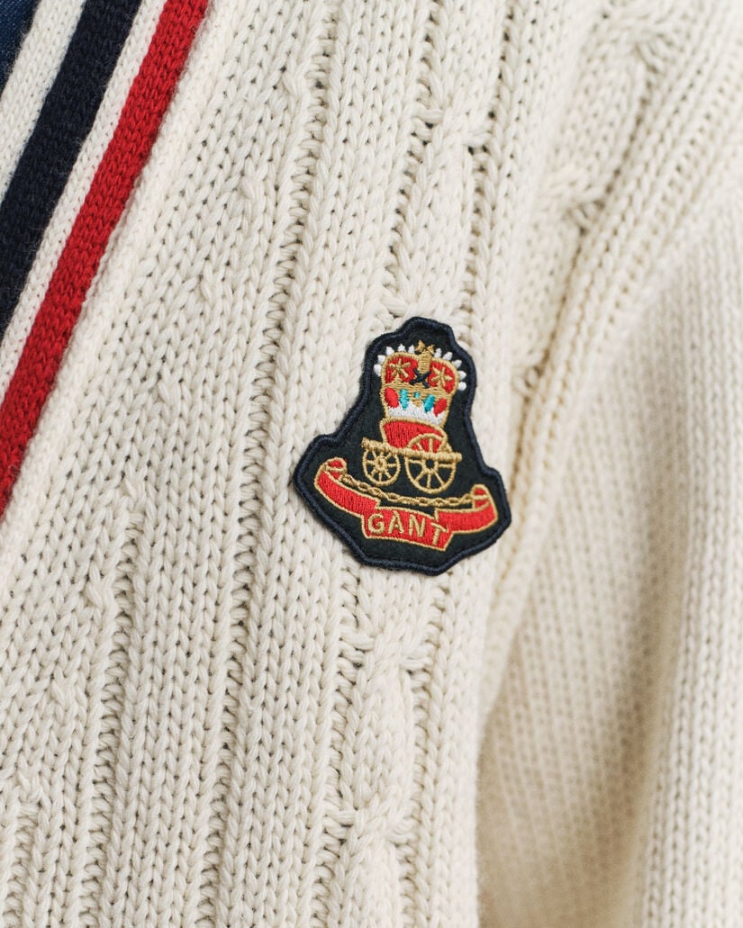 Gant Varsity Cable Knit V-Neck Cardigan